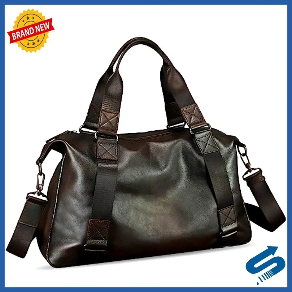 Genuine Leather Messenger Bag for Business Travel with Adjustable Strap